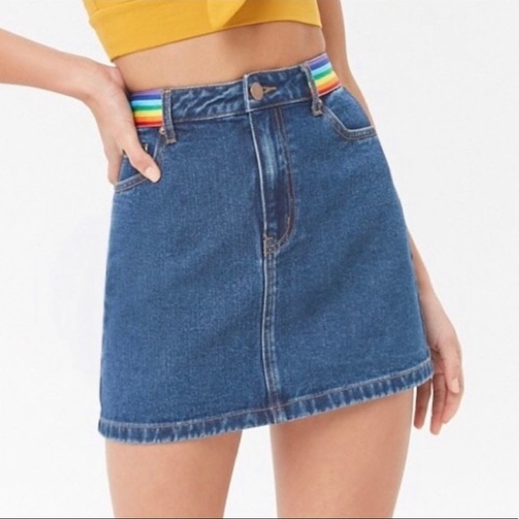 rainbow jean skirt